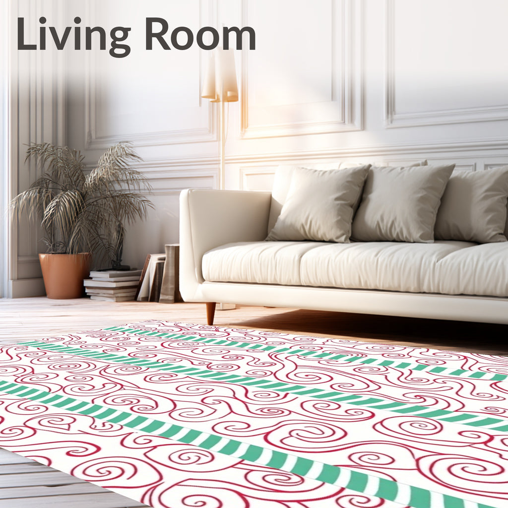 Crimson White Swirl Stripes Rug