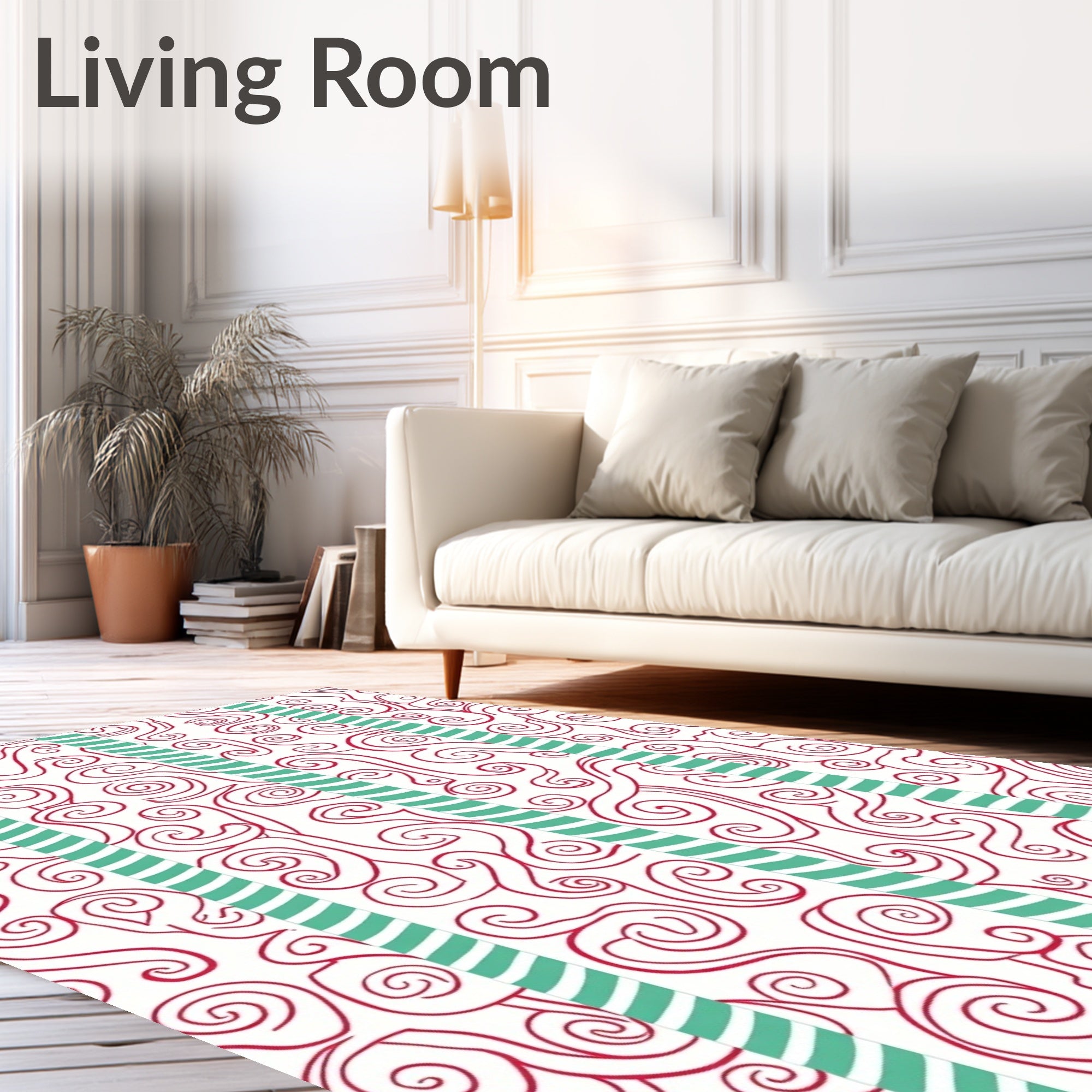 Crimson White Swirl Stripes Rug