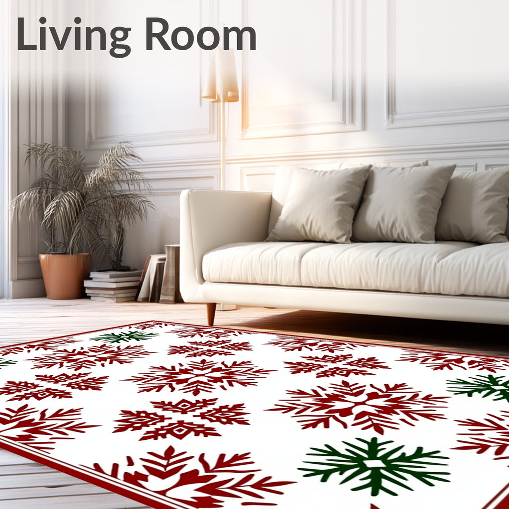 Festive Red Green Snowflake Collage Rug
