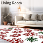Festive Red Green Snowflake Collage Rug