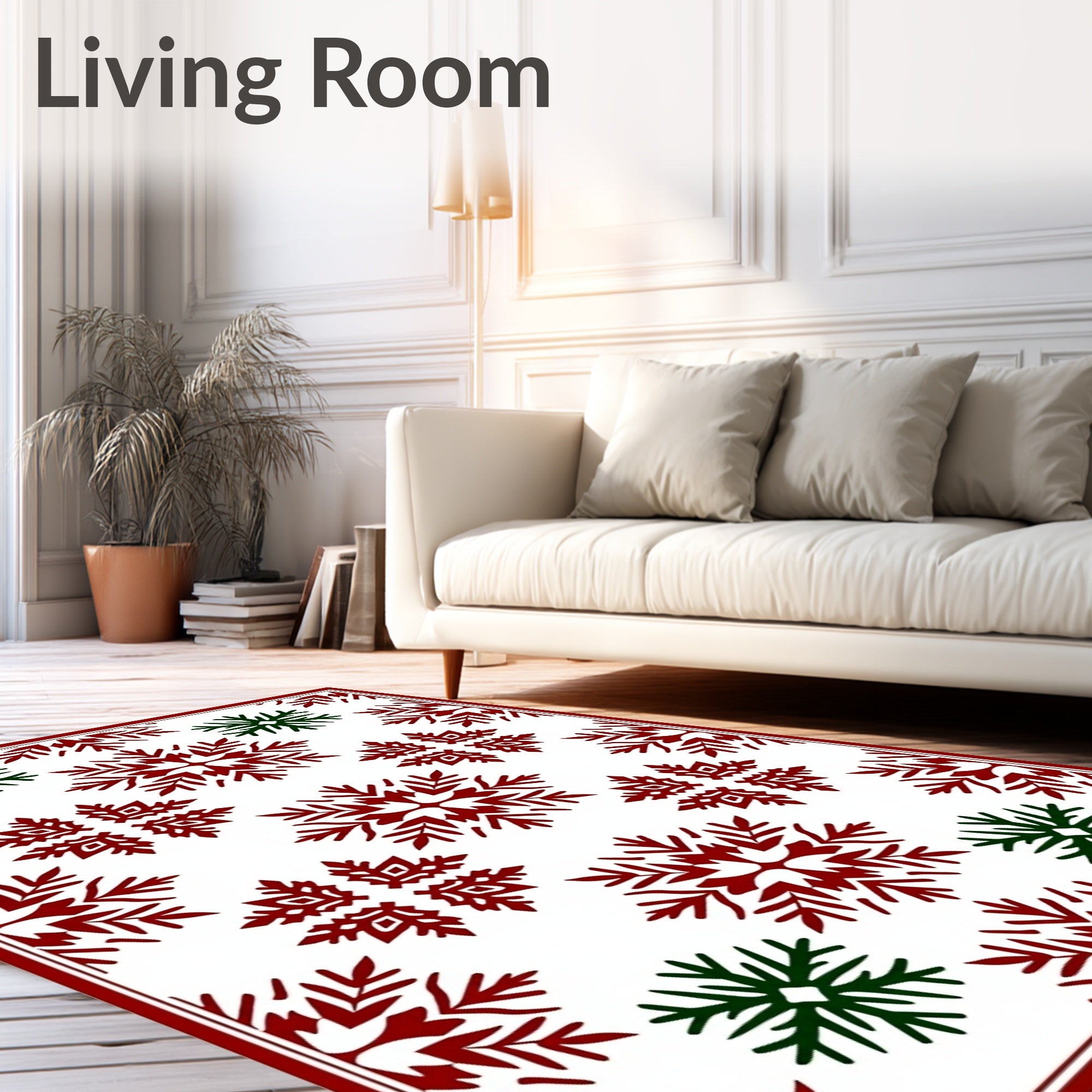 Festive Red Green Snowflake Collage Rug