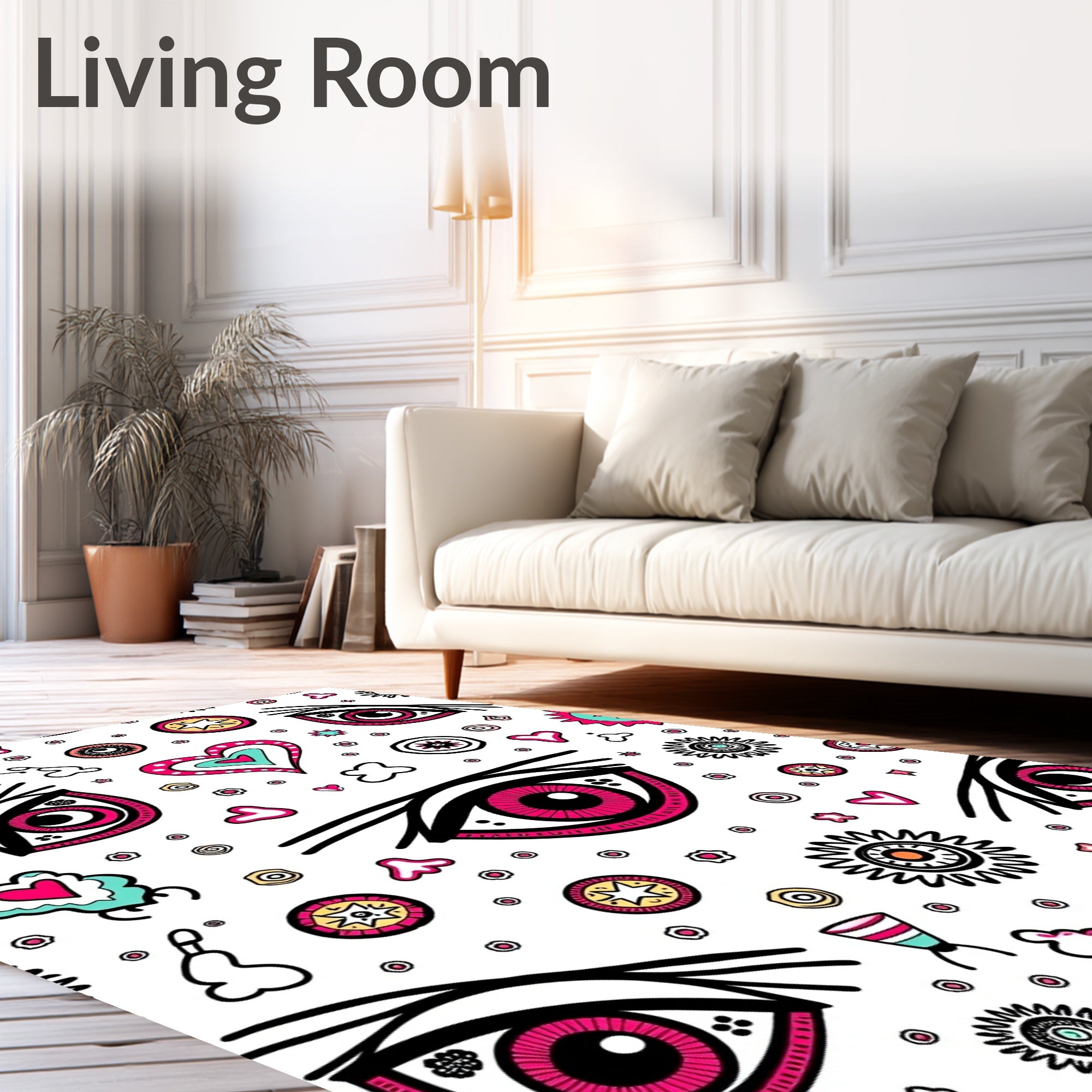 Whimsical Pink Eye Hearts and Stars Rug