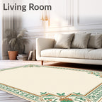 Ornate Green Floral Corner Border Rug