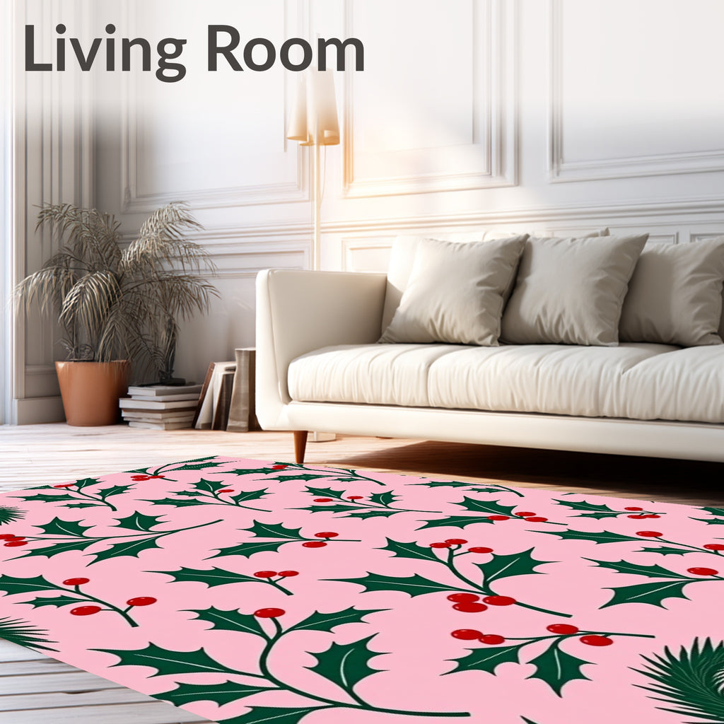 Pink Holly Berry Sprig Wreath Rug