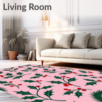 Pink Holly Berry Sprig Wreath Rug