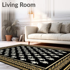Black Cream Leafy Border Rug
