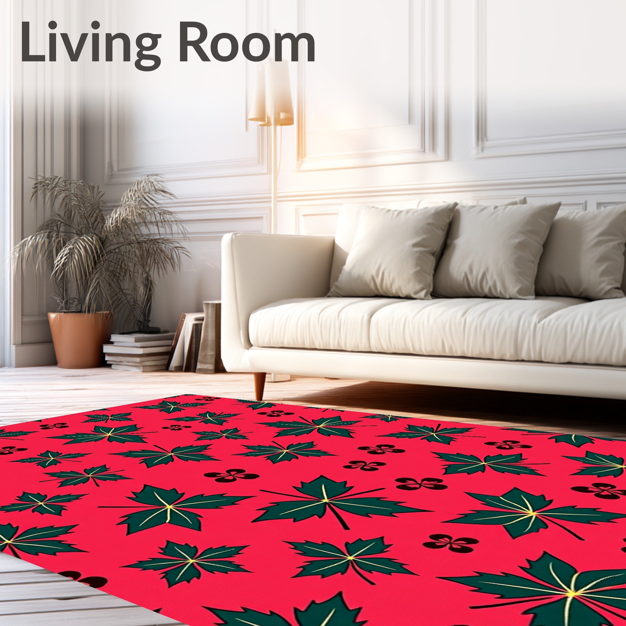 Vibrant Red Leafy Garden Scatter Rug