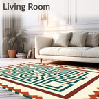 Teal Maze Cream Border Rug