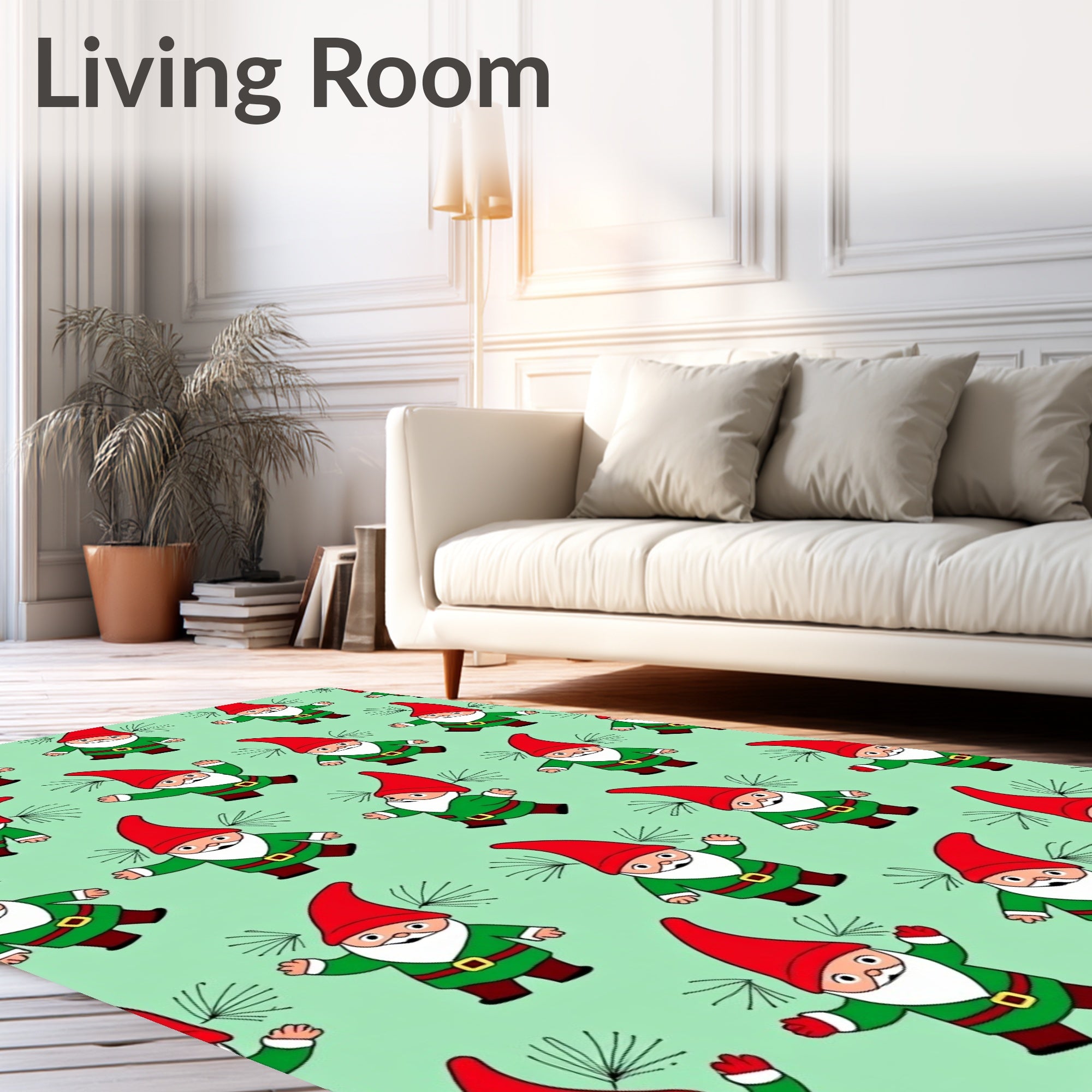 Festive Red Hat Green Gnome Scatter Rug