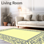 Pale Yellow Slate Gray Floral Crest Rug
