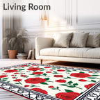 Classic Red Rose Garden Border Rug