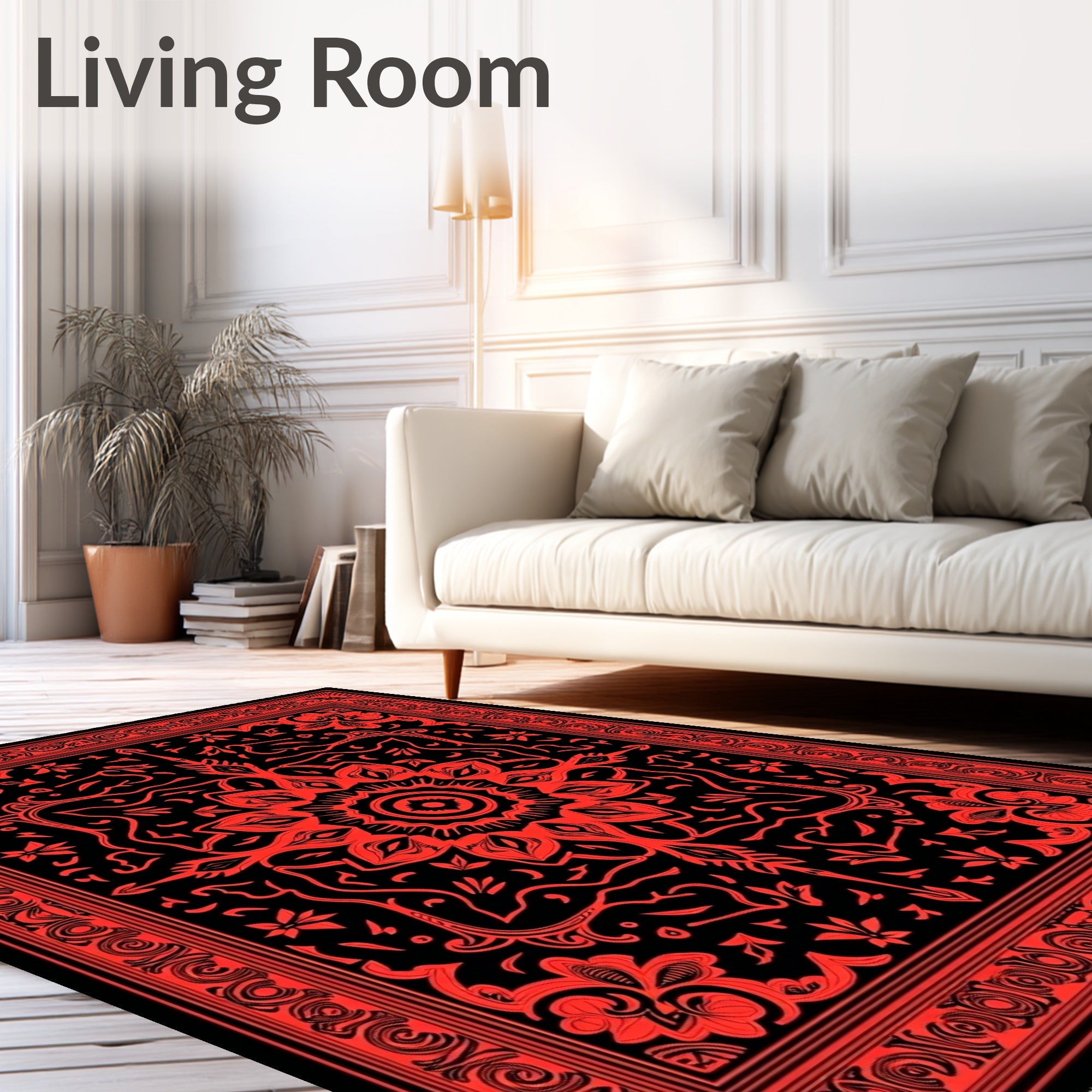 Crimson Floral Mandala Garden Accent Rug