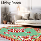 Red White Floral Medallion Mint Rug