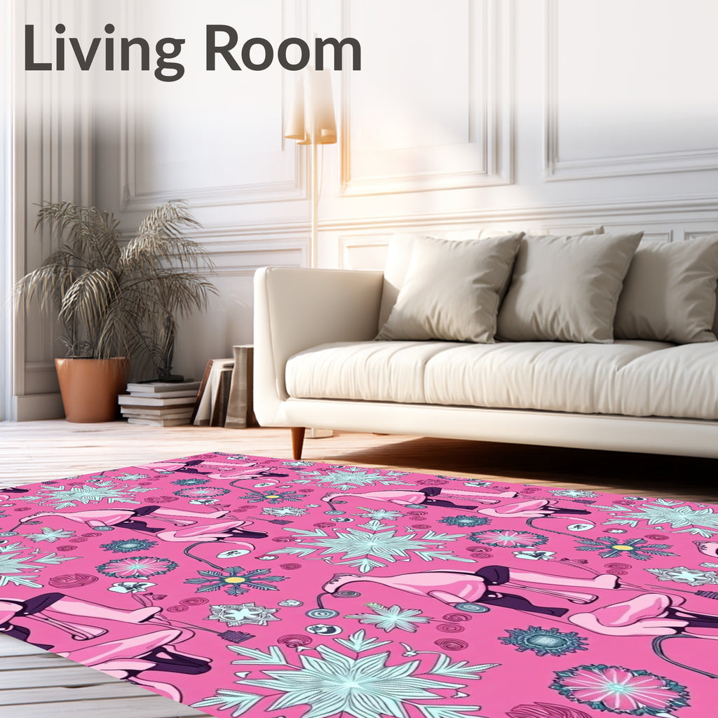 Pink Flamingo Snowflakes Collage Rug