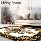 Gold Black Floral Medallion Border Rug