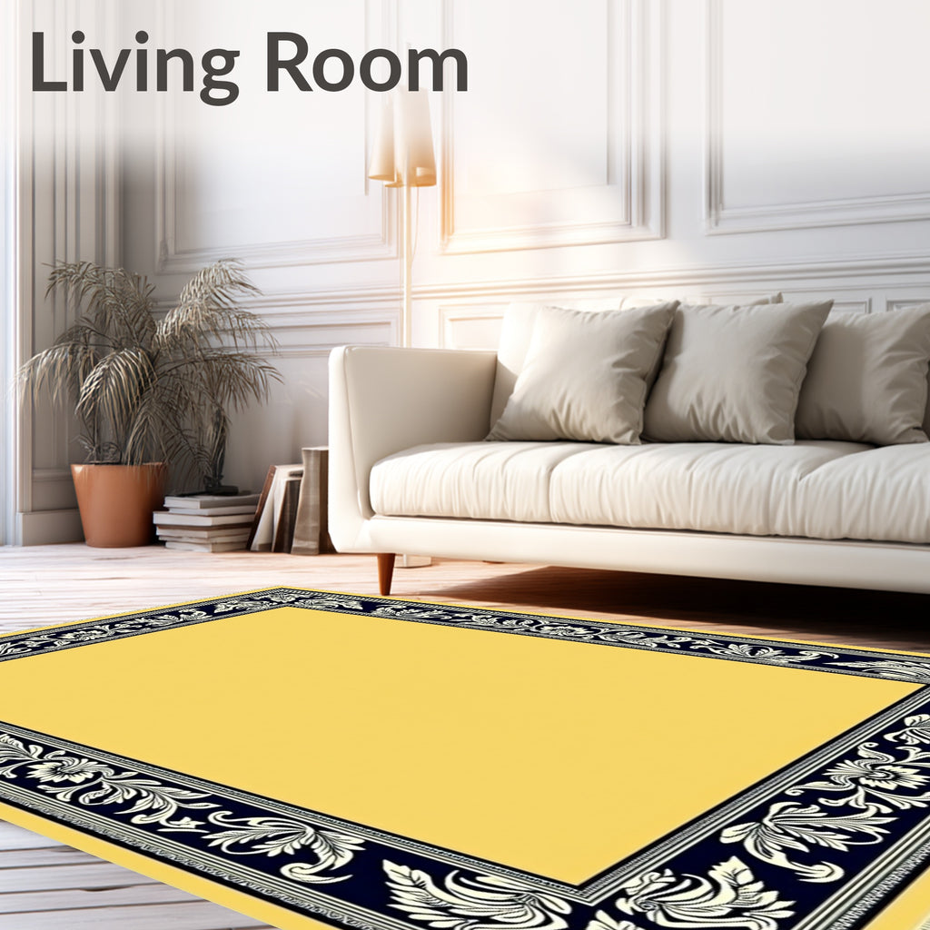 Golden Yellow Black Floral Border Rug