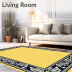 Golden Yellow Black Floral Border Rug