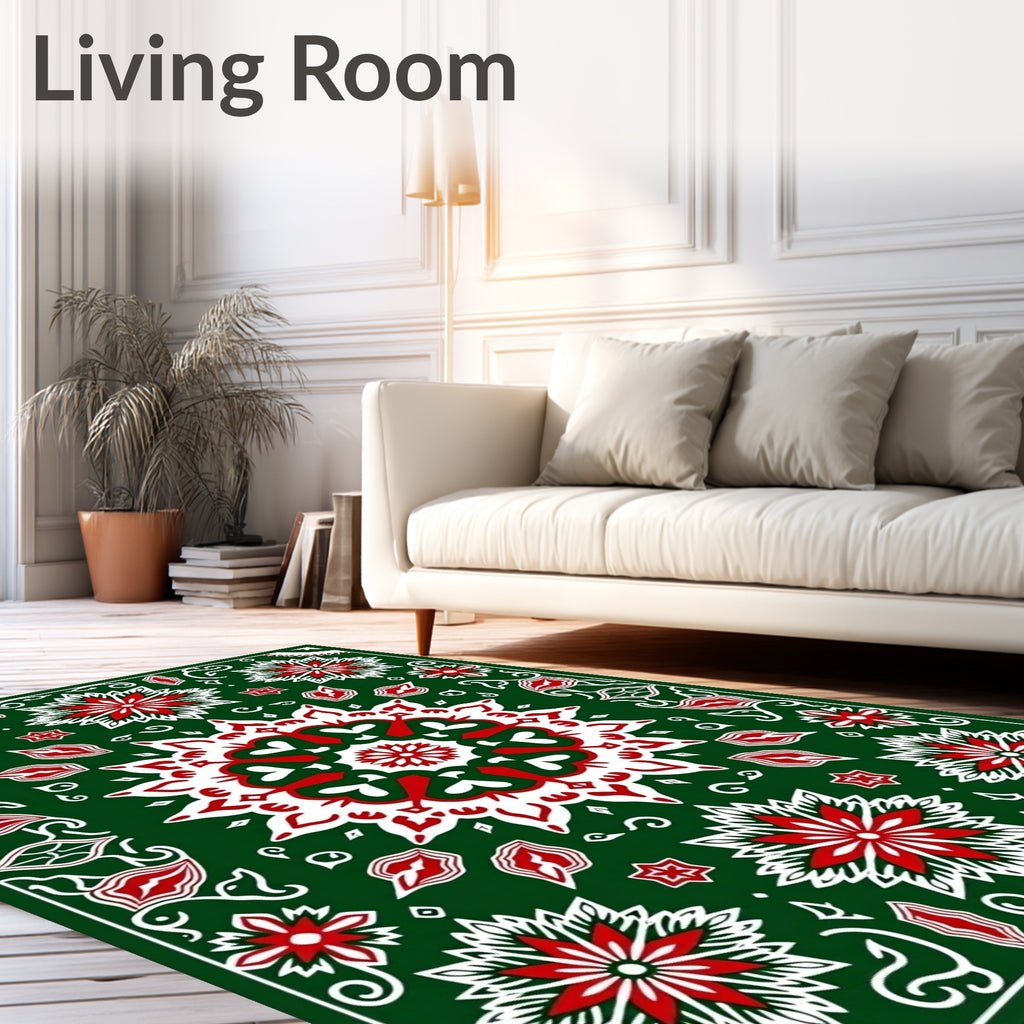 Forest Green Red Starburst Medallion Rug