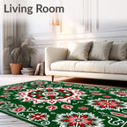 Forest Green Red Starburst Medallion Rug