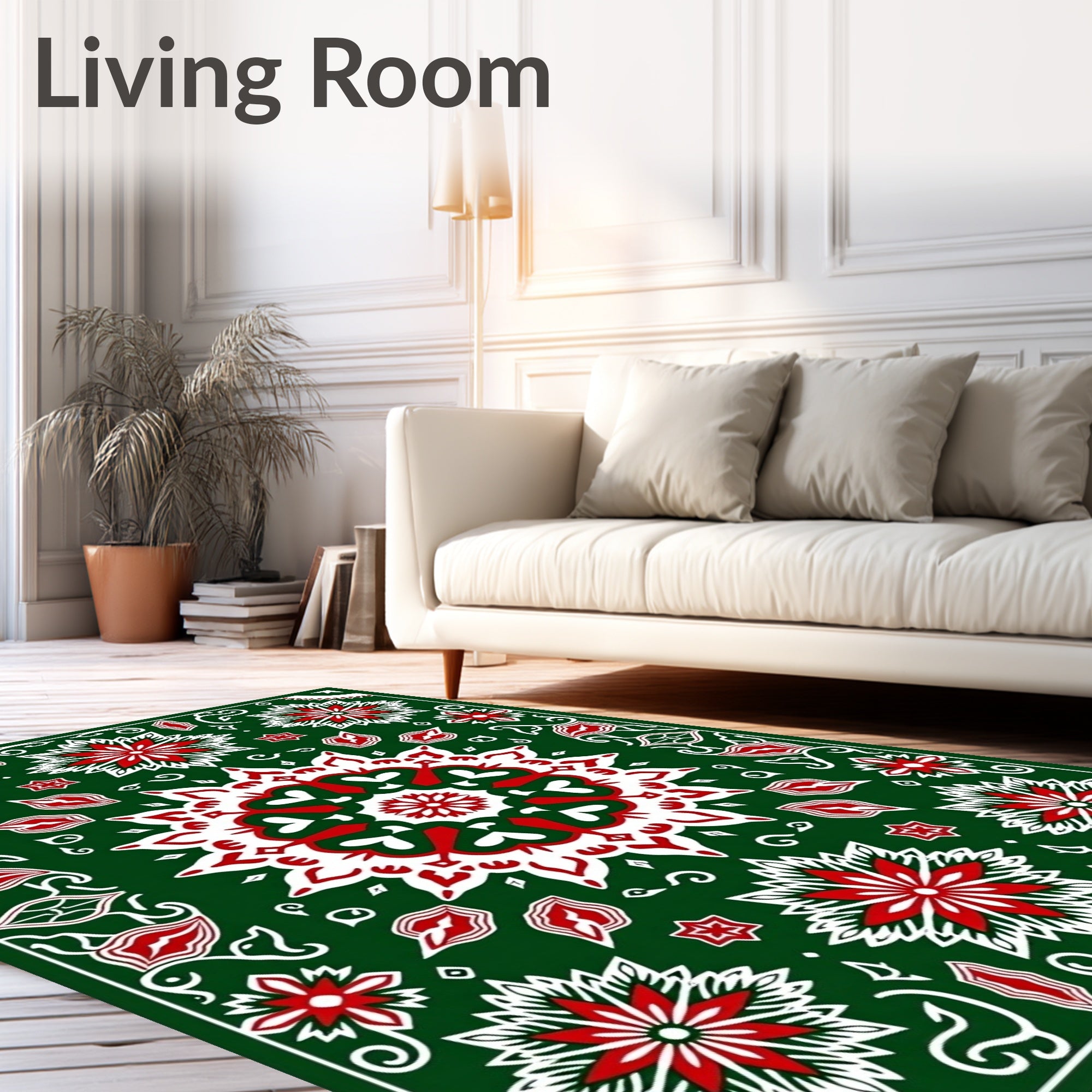 Forest Green Red Starburst Medallion Rug
