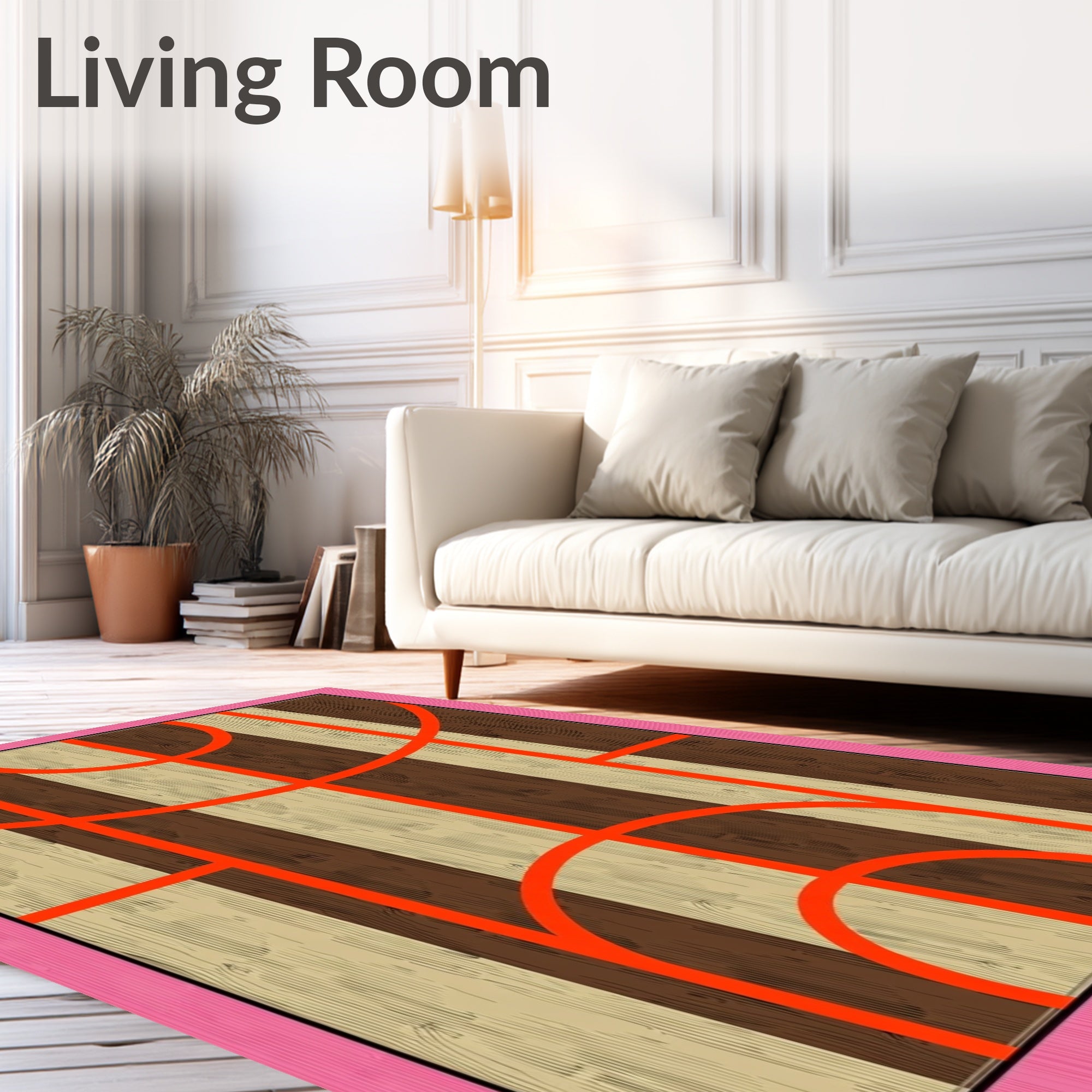 Striking Orange Arcs Woodgrain Stripes Rug