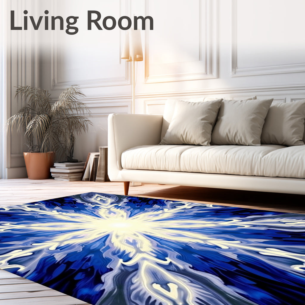 Radiant Blue Sunburst Mandala Rug