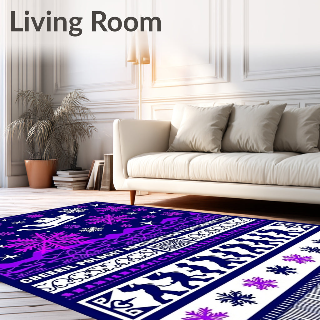 Midnight Blue Purple Snowflake Sleigh Ride Rug