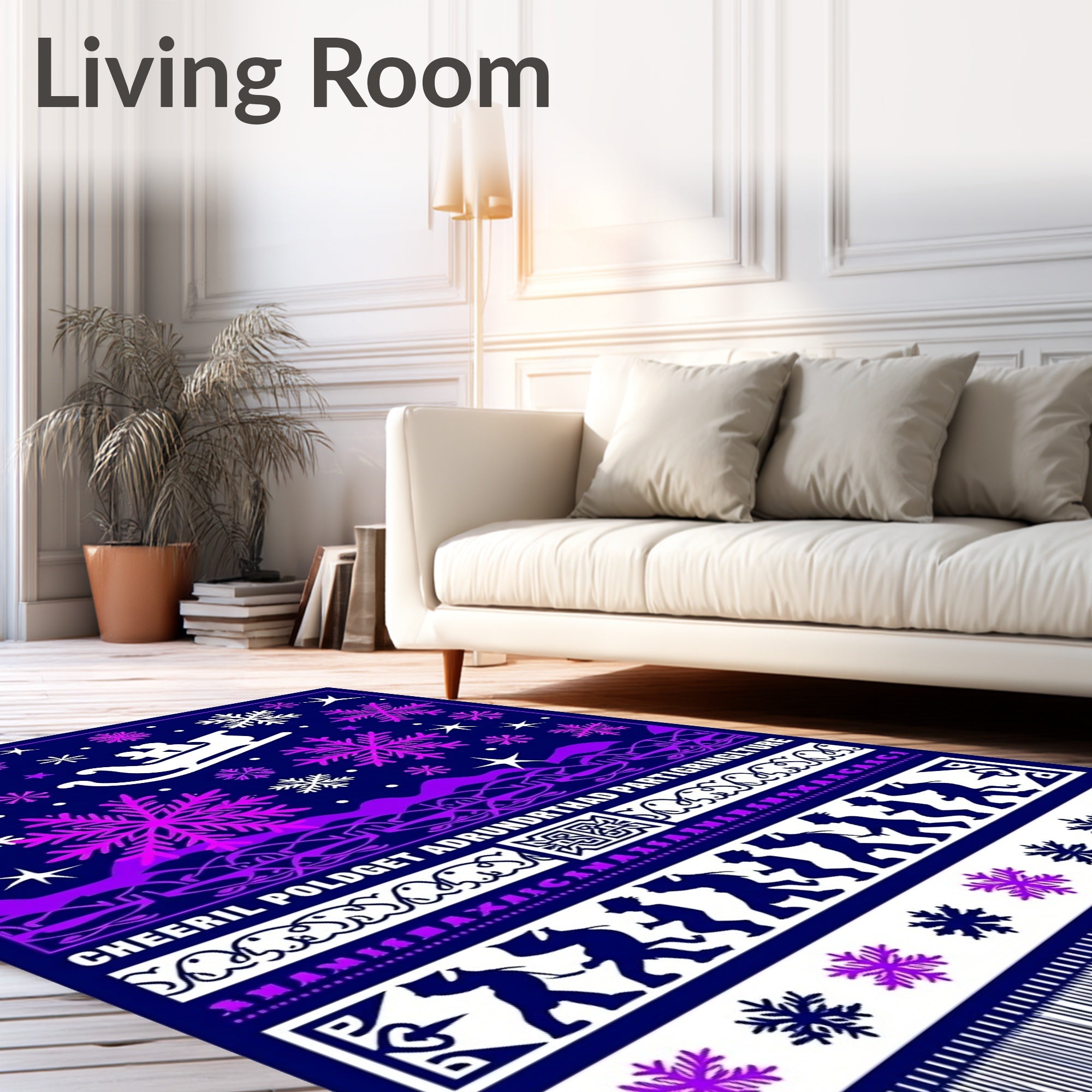 Midnight Blue Purple Snowflake Sleigh Ride Rug