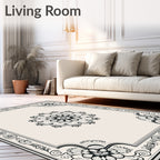 Vintage Black Floral Medallion Border Rug