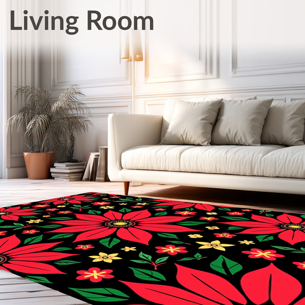 Bold Red Yellow Floral Garden Rug