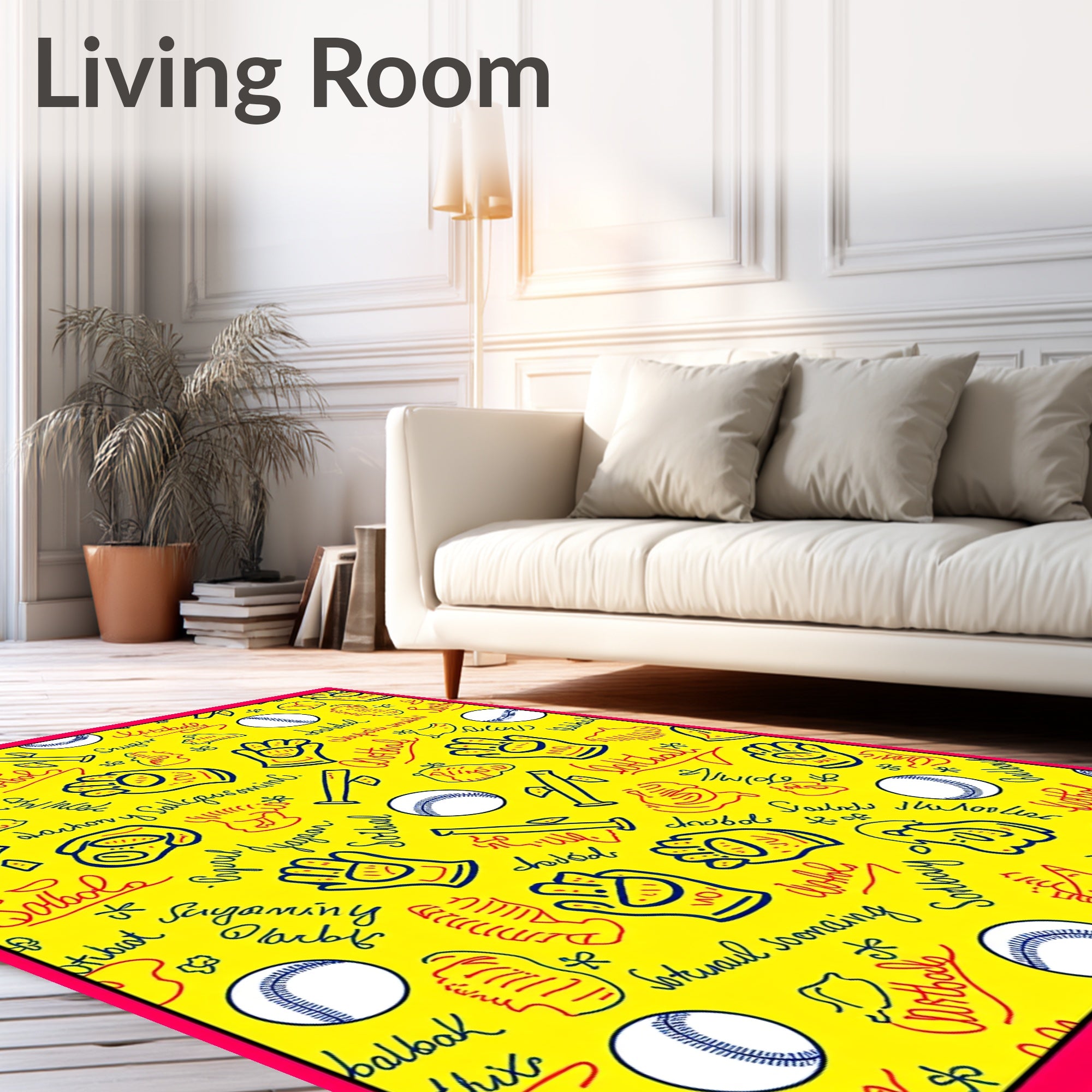 Yellow Sports Equipment Graphic Rug