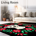 Festive Cream Dog Floral Wreath Christmas Rug