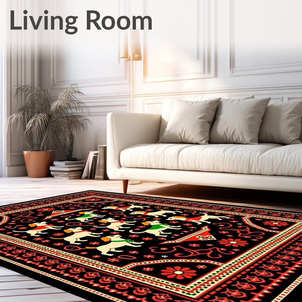 Whimsical Red Dog Folk Art Rug