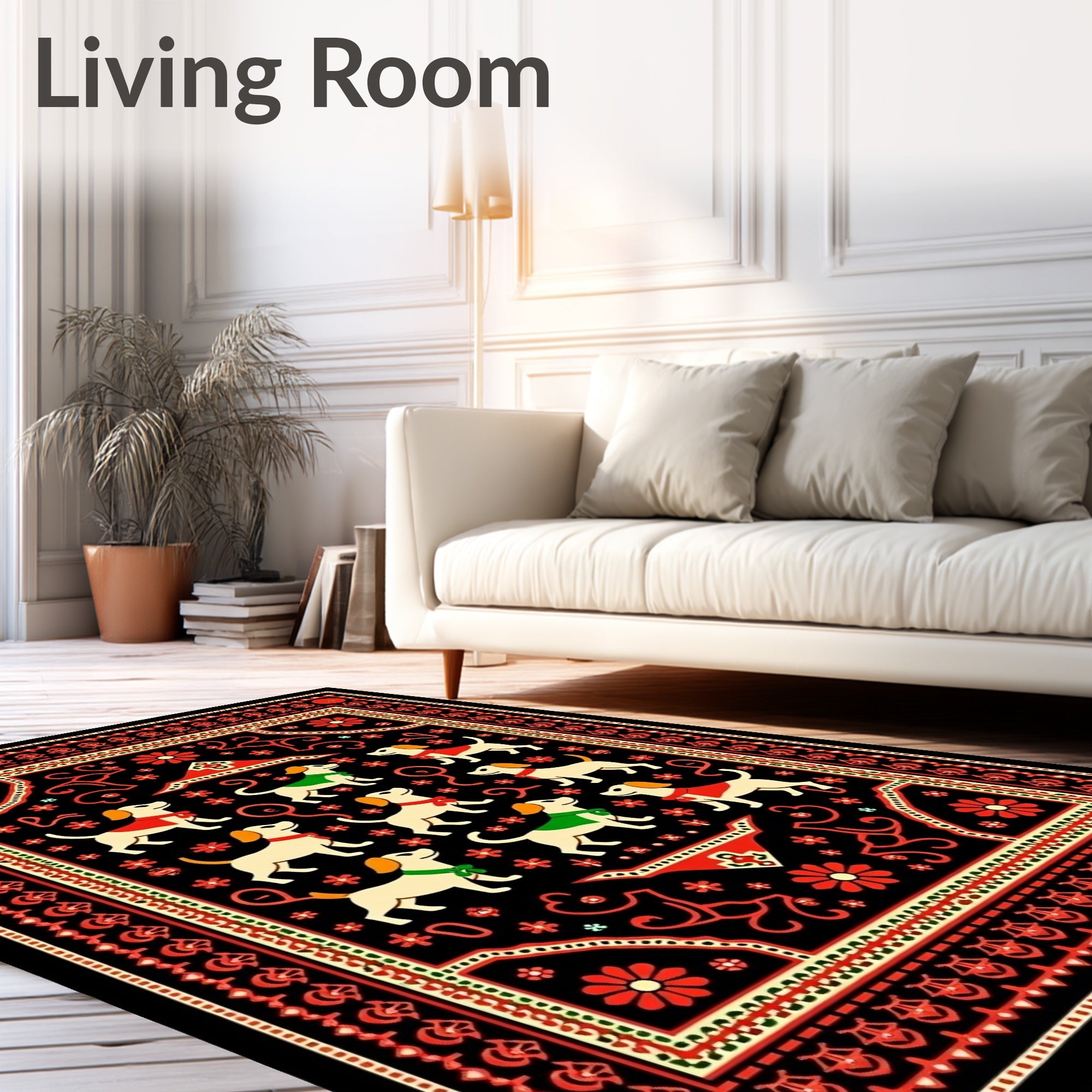 Whimsical Red Dog Folk Art Rug