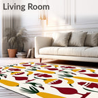 Yellow Maroon Botanical Folk Elements Rug