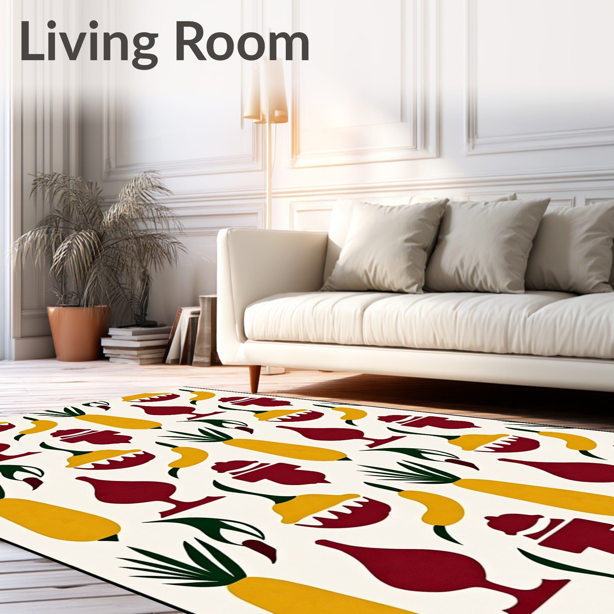 Yellow Maroon Botanical Folk Elements Rug