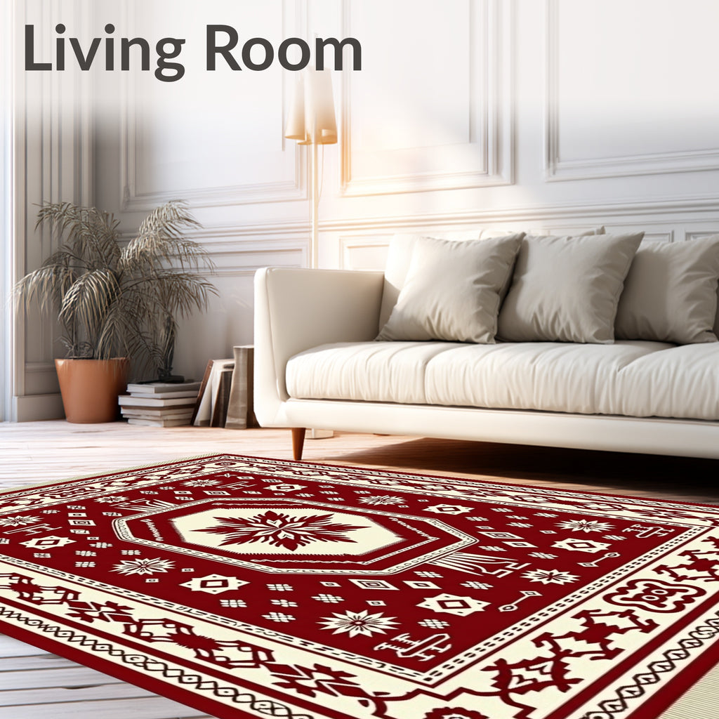 Deep Red Tribal Medallion Rug