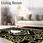 Whimsical Black Yellow Penguin Emblem Rug