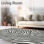 Bold Black White Curvy Striped Rug