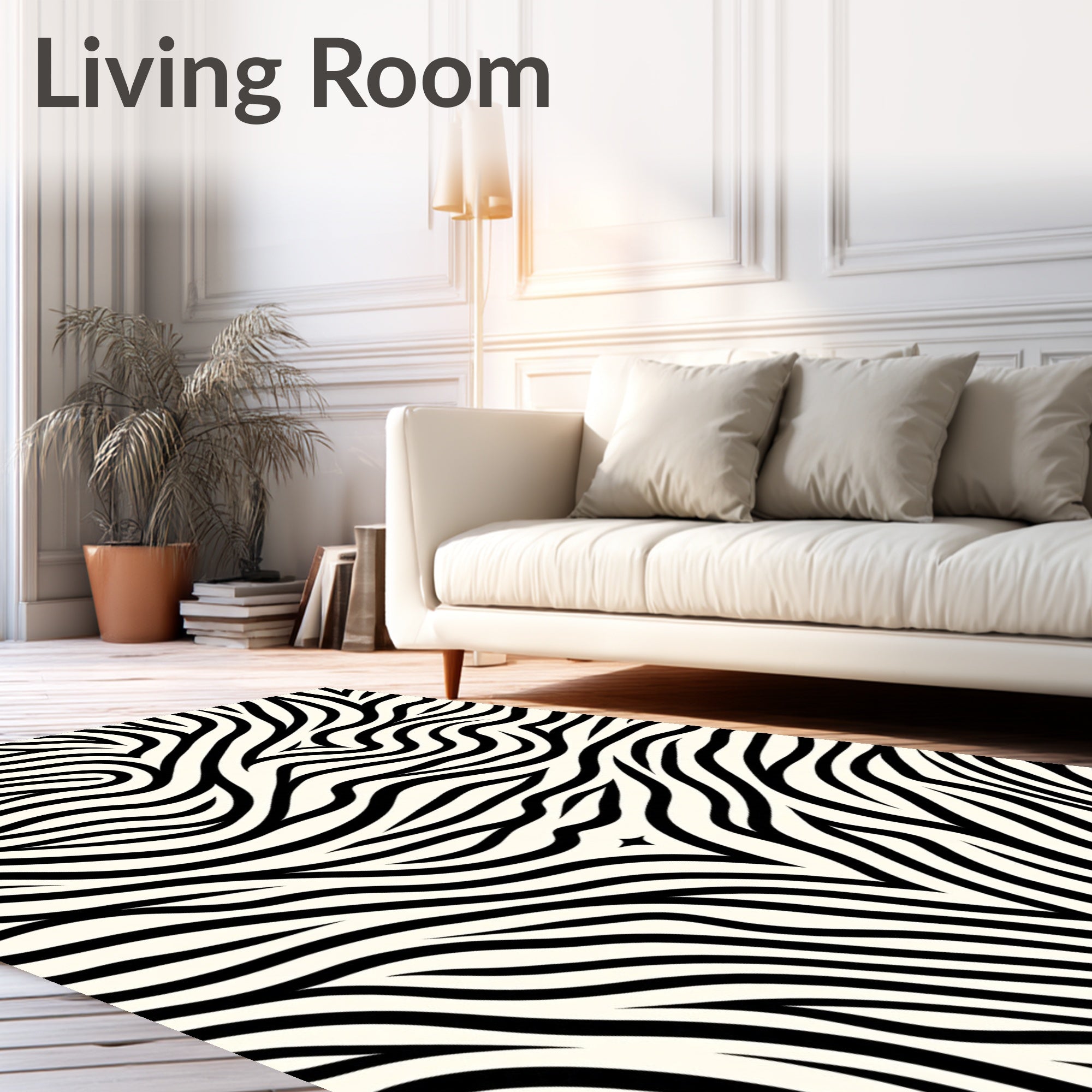 Bold Black White Curvy Striped Rug