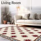 Cream Red Floral Medallion Border Rug