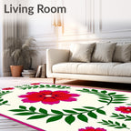 Vibrant Red Pink Floral Leaf Garland Rug