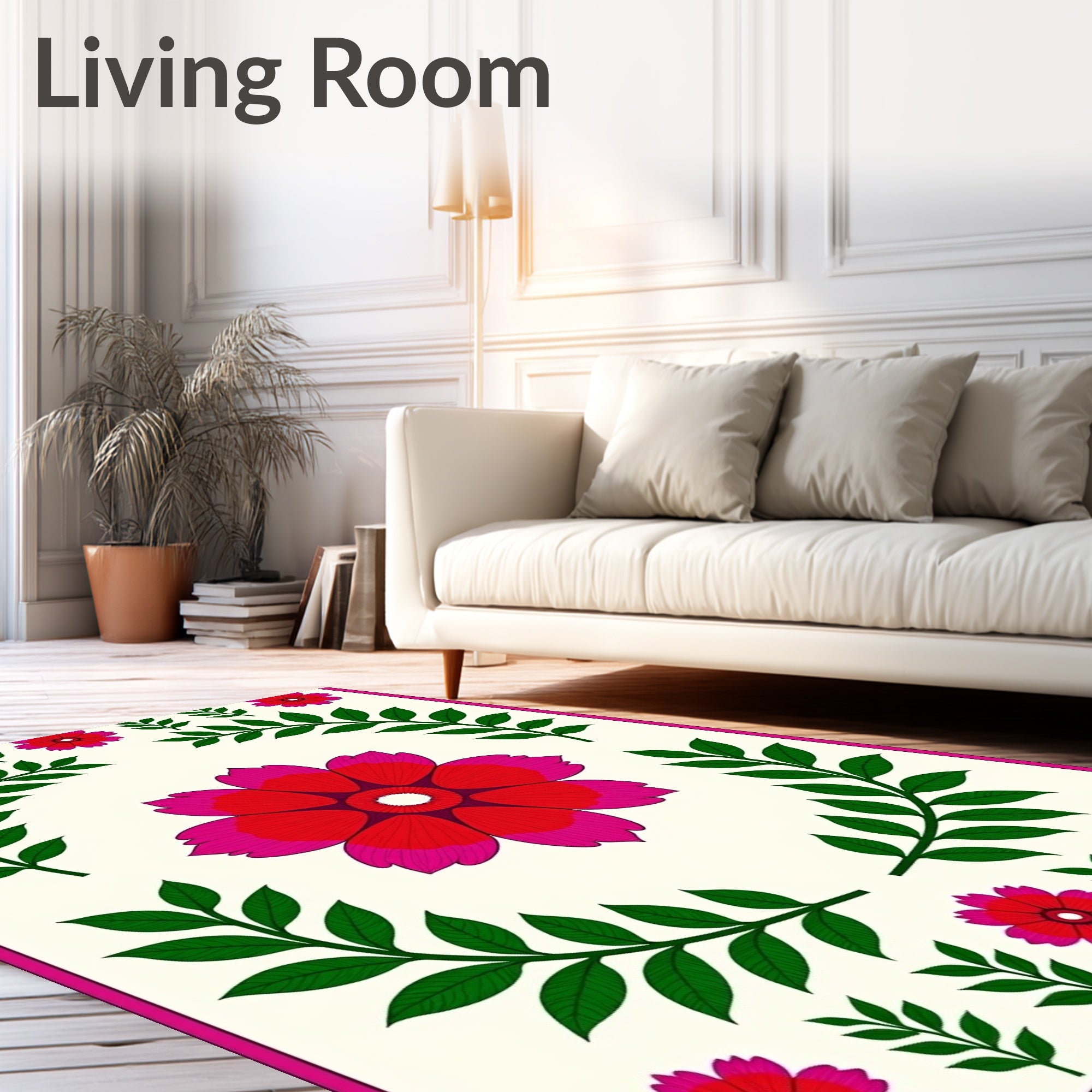 Vibrant Red Pink Floral Leaf Garland Rug