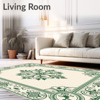 Elegant Green Floral Medallion Border Rug