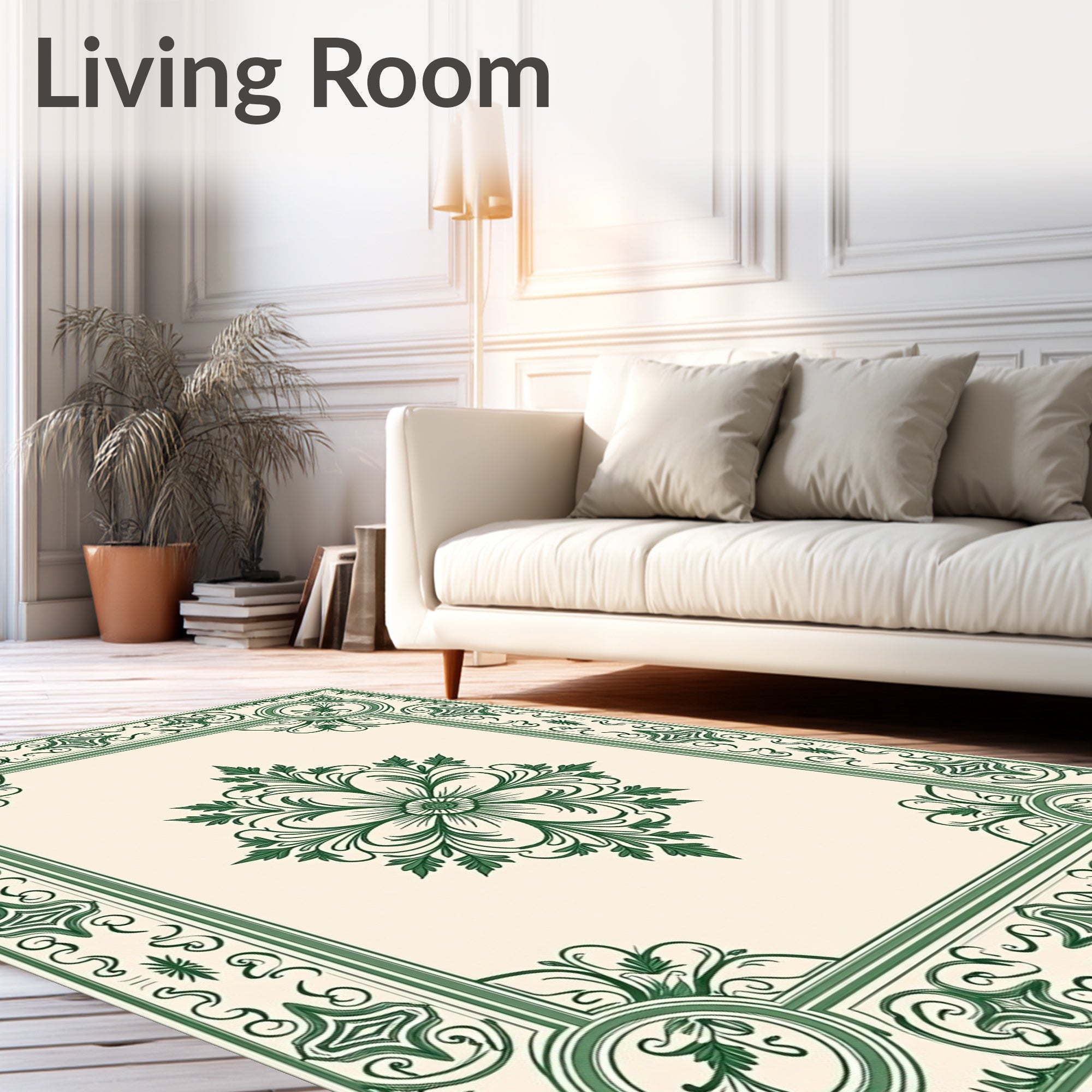 Elegant Green Floral Medallion Border Rug
