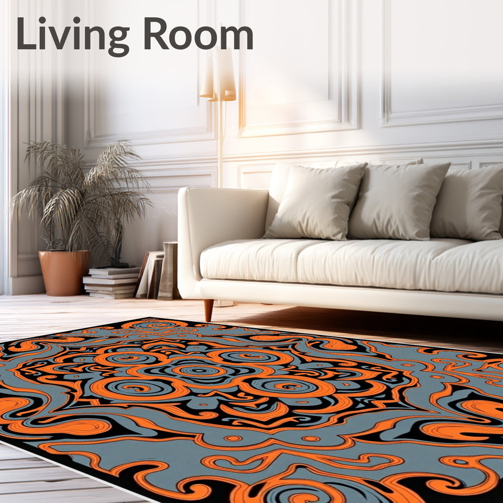 Bold Orange Swirl Mandala Rug