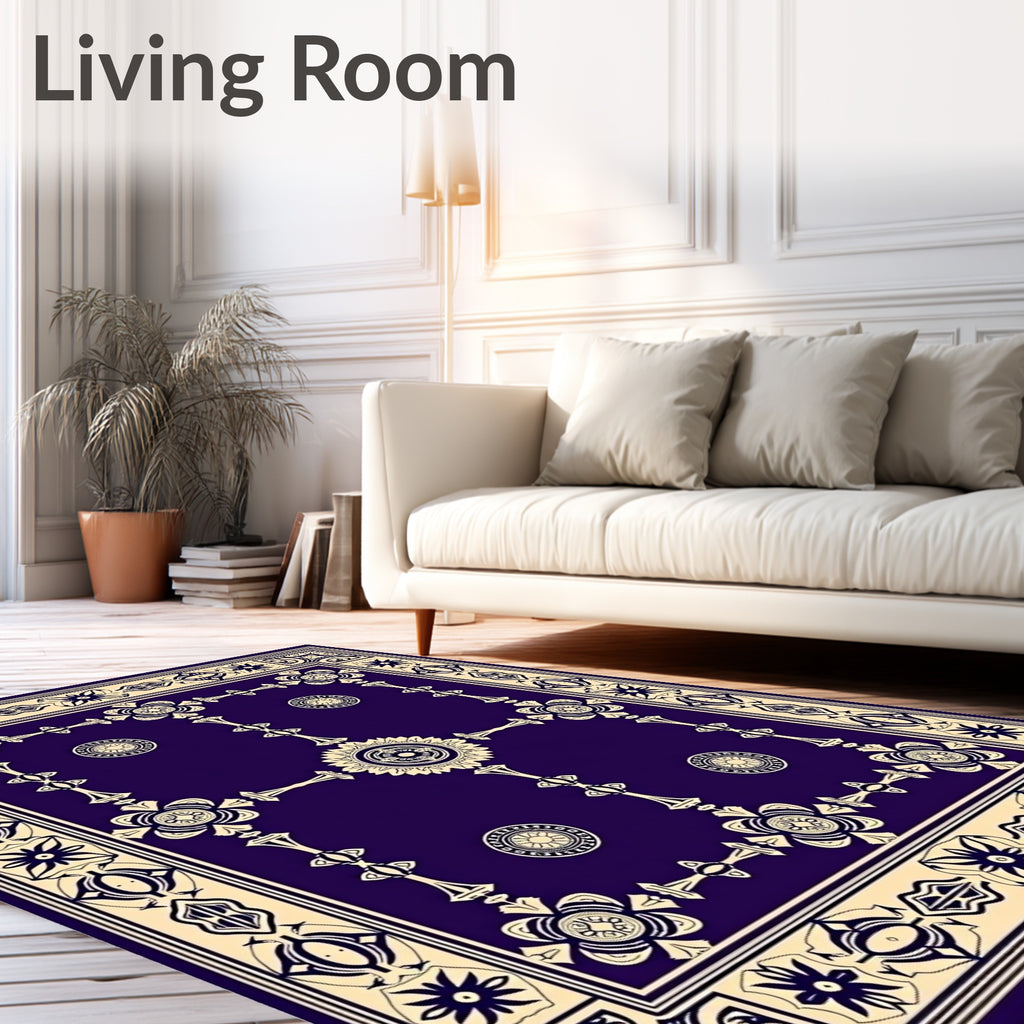 Deep Violet Creamous Floral Mandala Rug