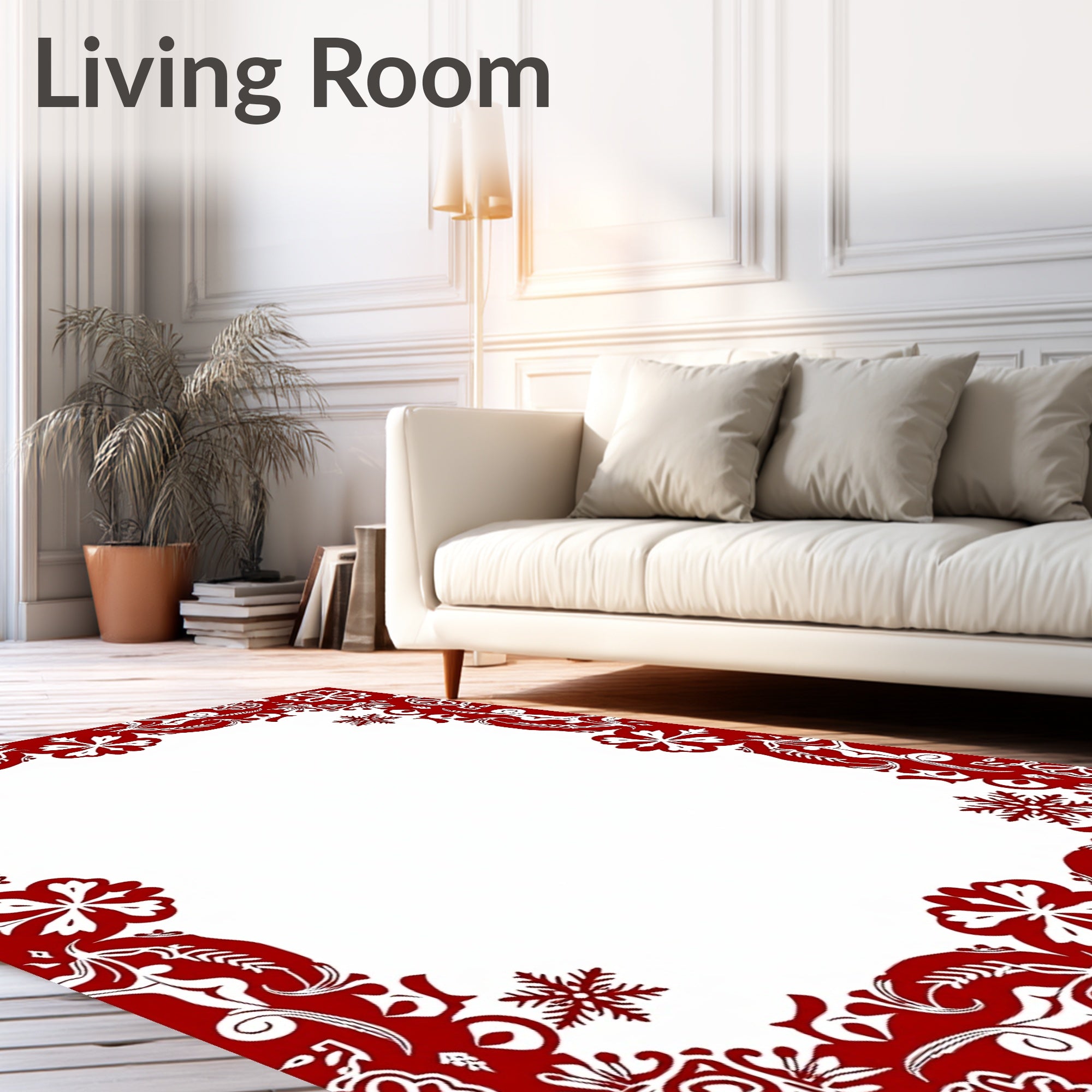 Crimson Snowflake Festive Border Rug