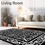 Black White Opulent Scrollwork Rug
