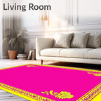 Vibrant Pink Yellow Floral Border Rug
